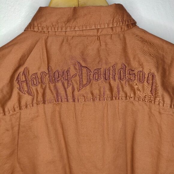 Harley Davidson Embroidered Rust Orange Button Down Top - Picture 8 of 15